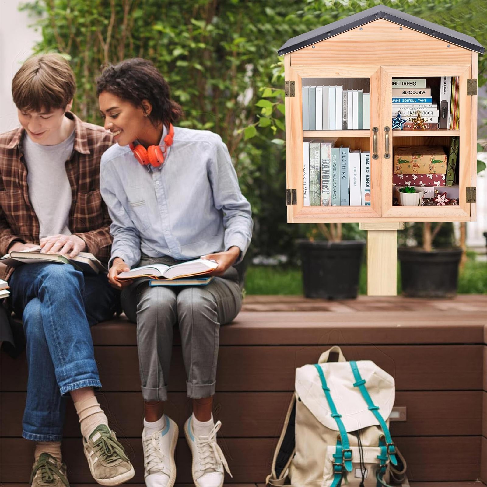 Little Library Box Outdoor Free Library Kit, DIY Little Free Library Double Door