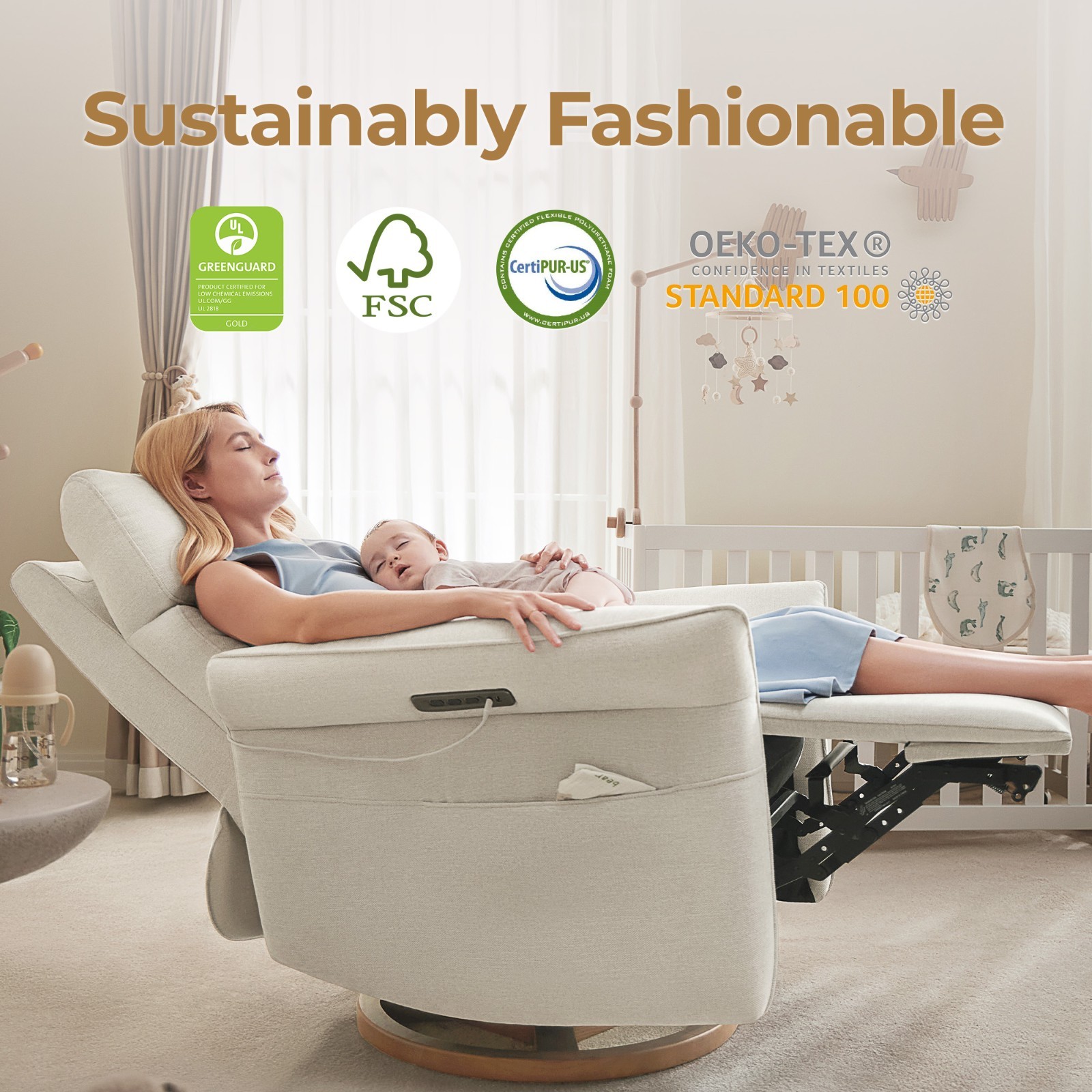 CHITA Power Recliner Chair, Triple-Motor Swivel Glider,GREENGARD Gold Certified