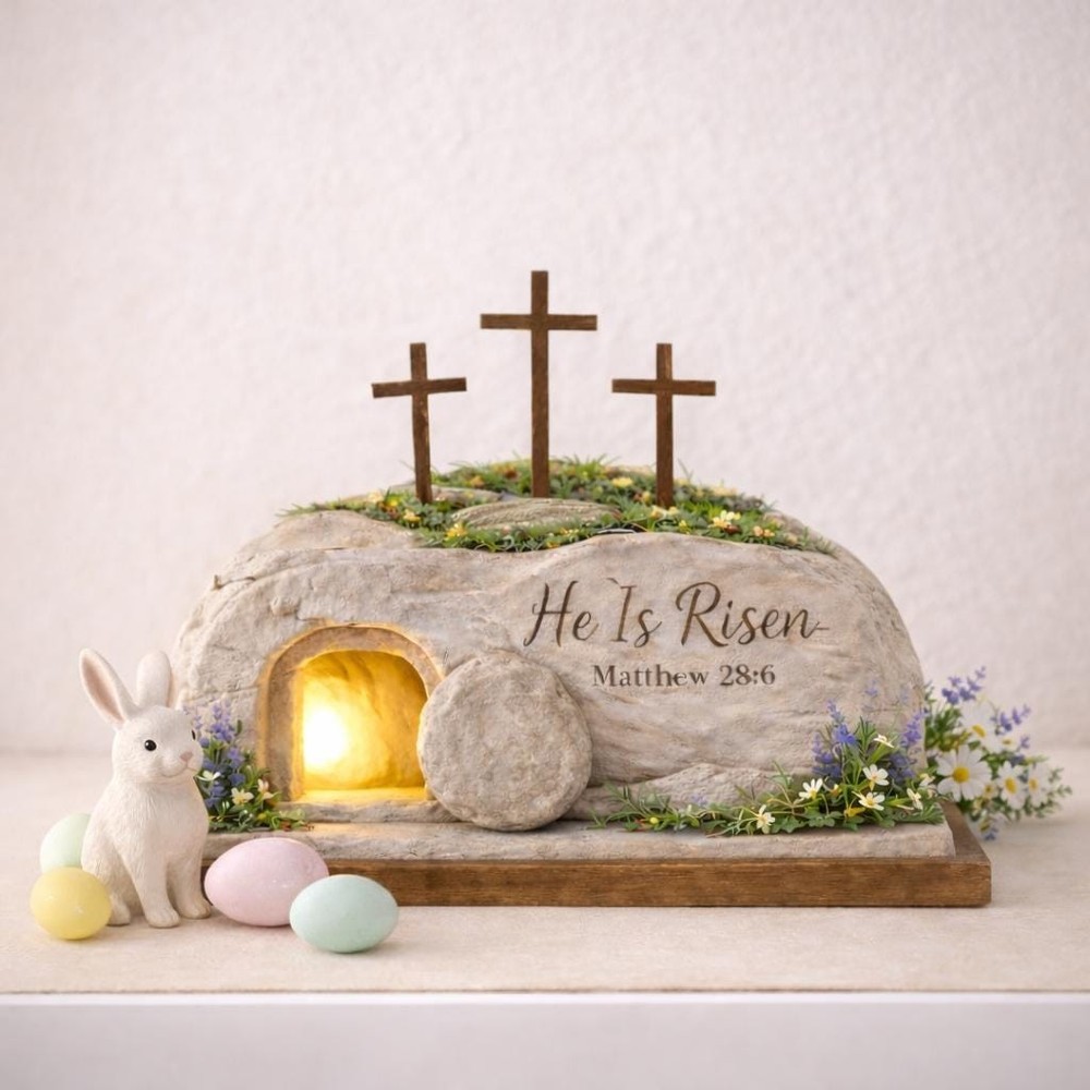He Is Risen Empty Tomb 2 Layer Wooden Block, Easter Decor, Christian Resurrectio