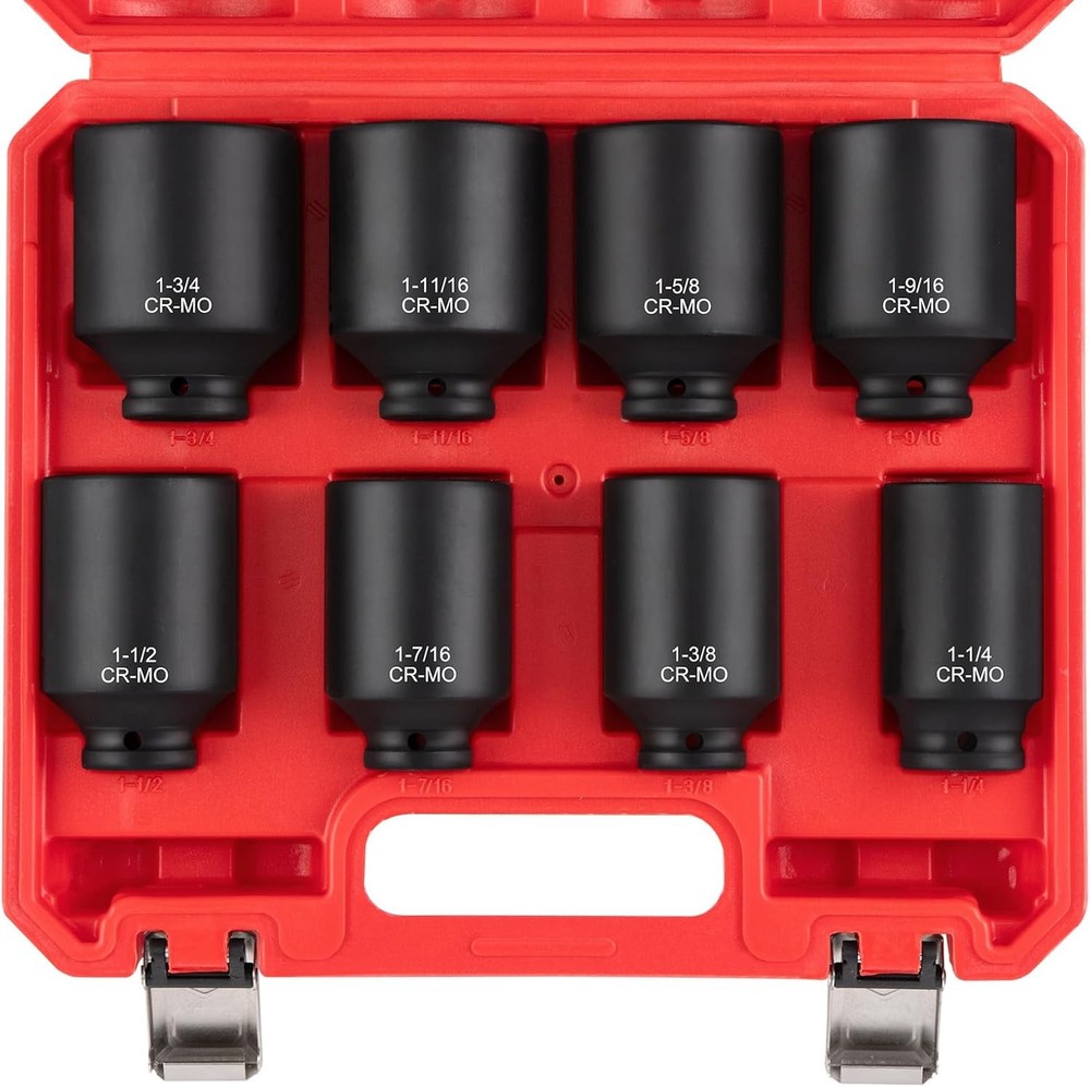8-Piece 1/2" Drive SAE Deep Impact Socket Set for Spindle Axle Nuts