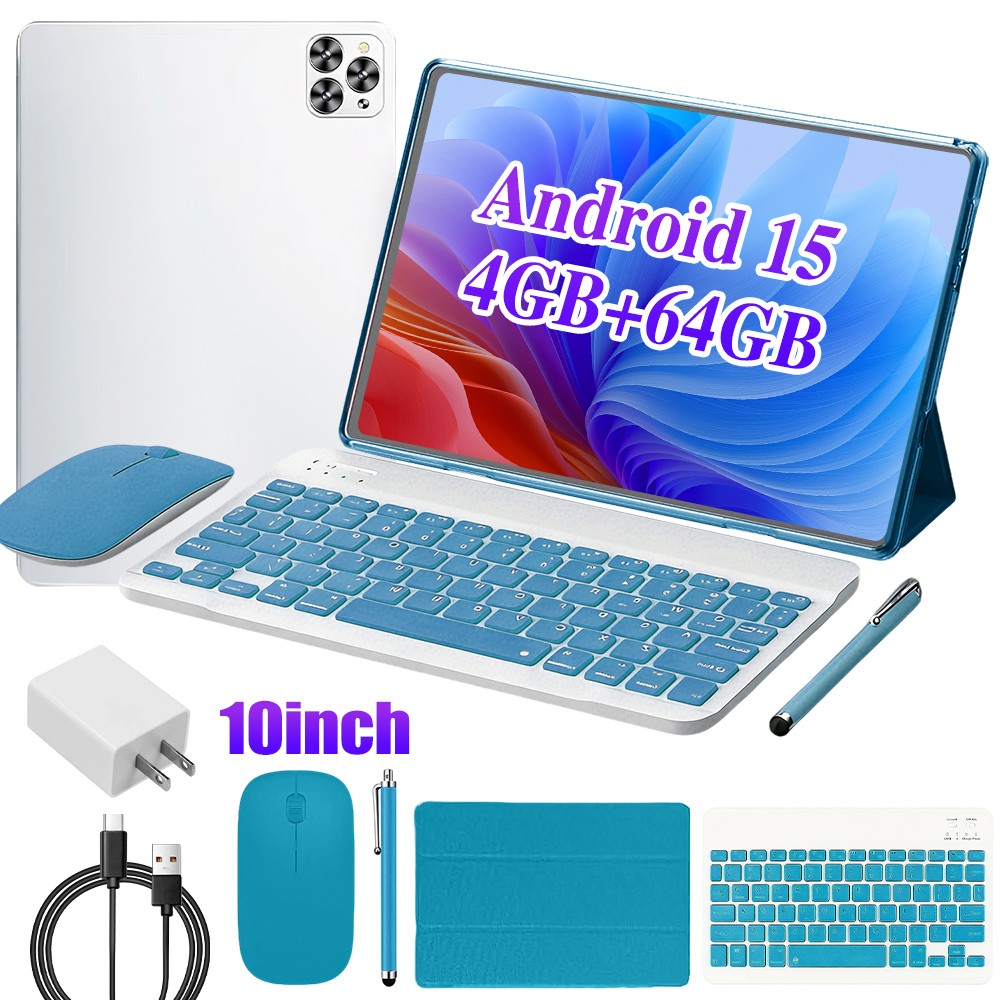 10" Android Tablets 64GB Educational Dual Camera Tablet WIFI With Keyboard Mouse