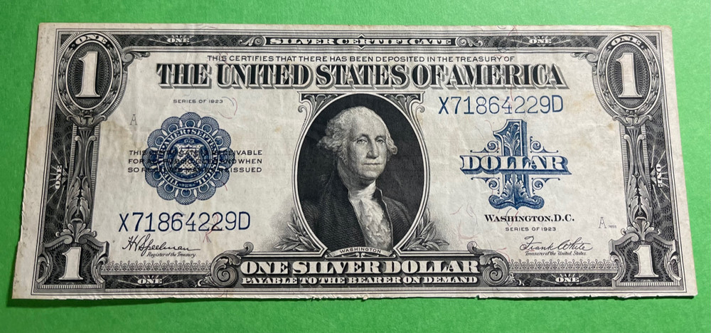 1923 1.00 ONE DOLLAR SILVER CERTIFICATE LARGE NOTE SPEELMAN & WHITE VF++