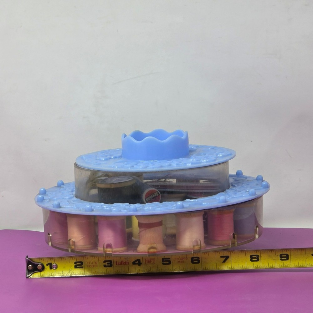 Vintage Blue Rotating Sewing Thread Organizer Spool Holder Threads Accessories