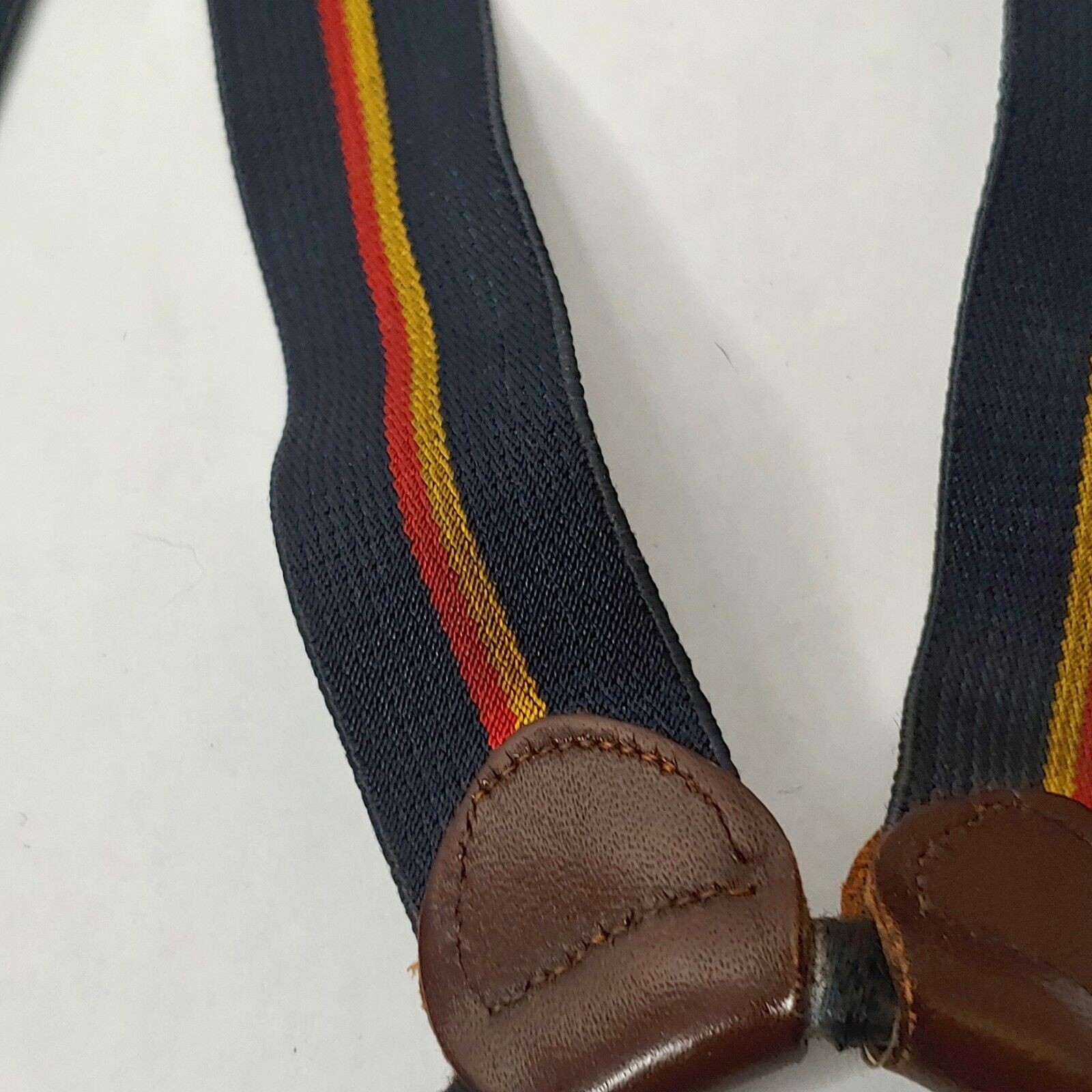 Vintage Boys Pant Suspenders Black Gold Stripe Stretch Adjustable Belt READ