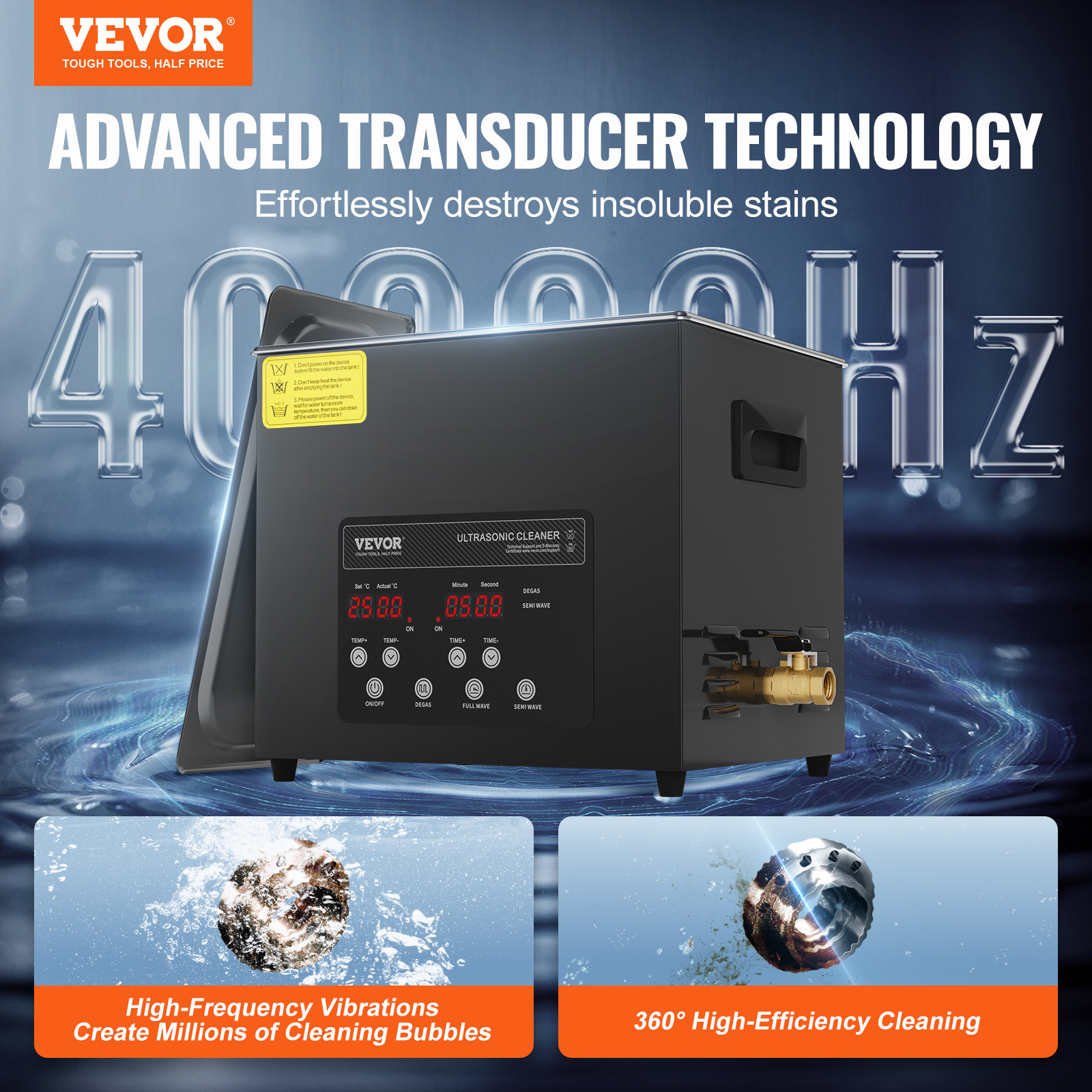 VEVOR 10L Ultrasonic Cleaner Cleaning Machine with Basket Heater and Timer 240W