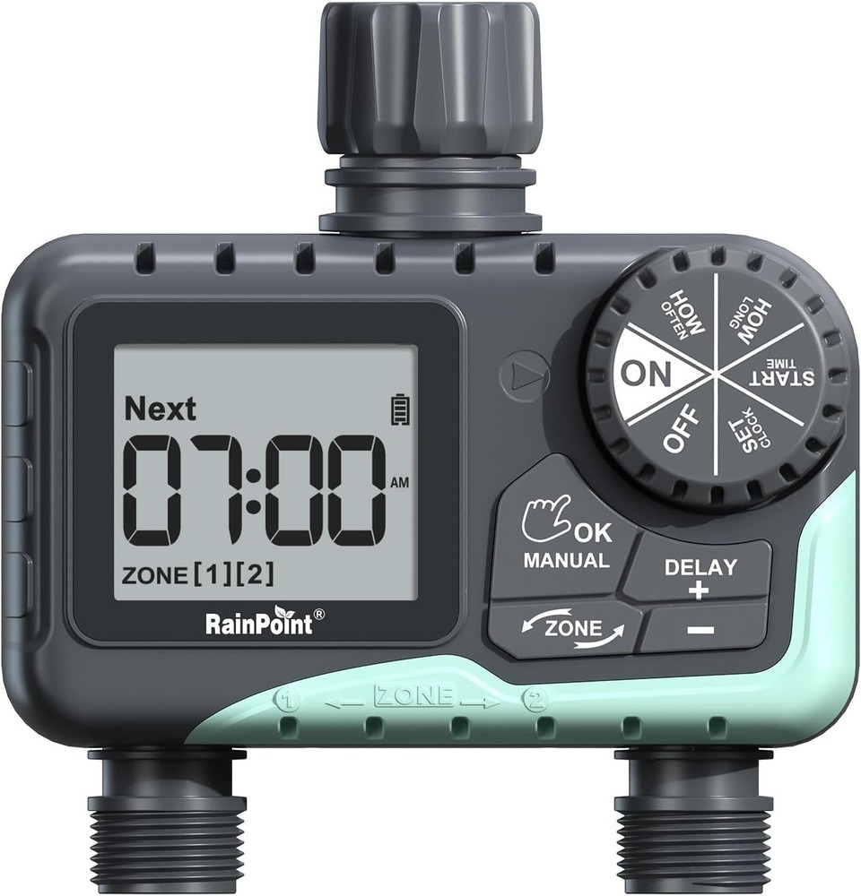 Easy Setup 2-Zone Sprinkler Timer for Yard Lawn - Rain Delay