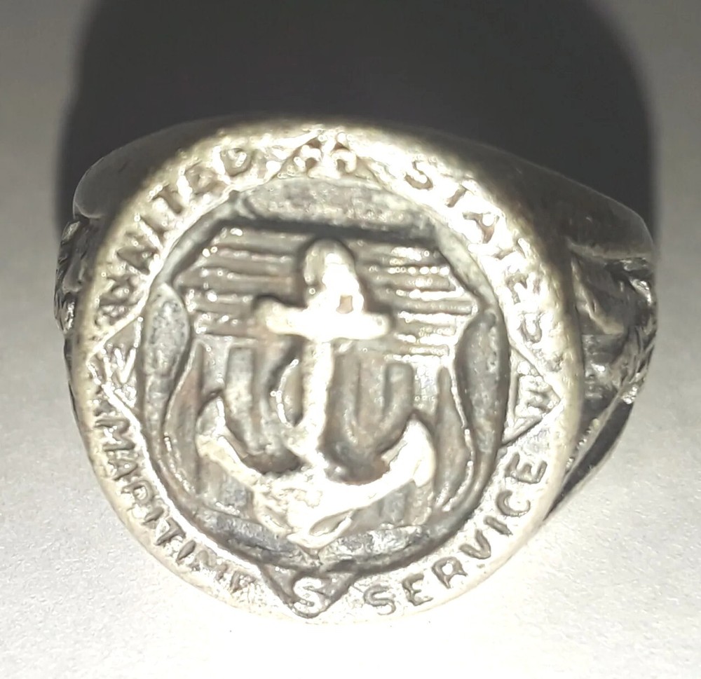 Sterling Silver United States Maritime Service Ring Anchor Shield Eagle 925