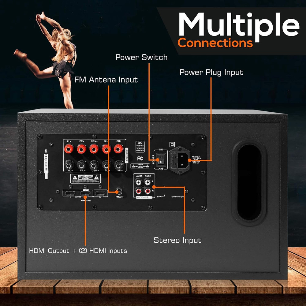 Home Theater System Bundle with Wireless Streaming via Built-In Bluetooth with H
