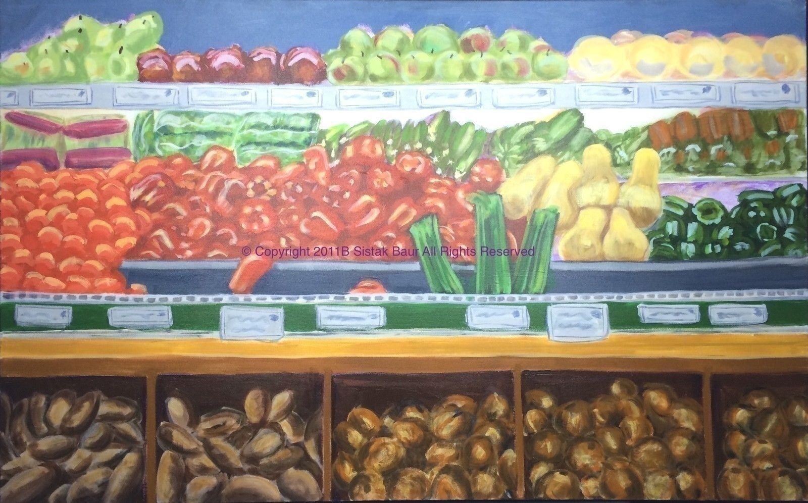 Art Fresh Vegetable Market Painting Original for Deli Restaurant 30x48