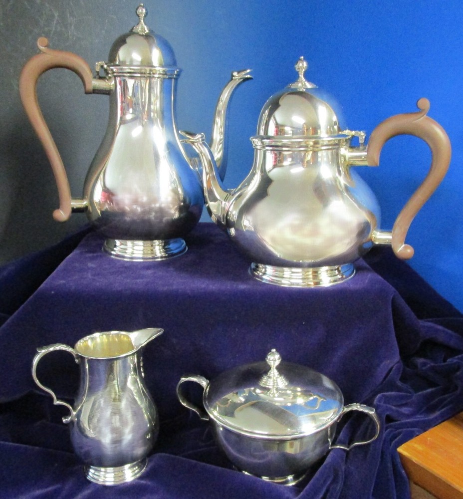 BARKER ELLIS Silverplate 4 Pc Coffee & Tea Service No Monograms C1930s        bu