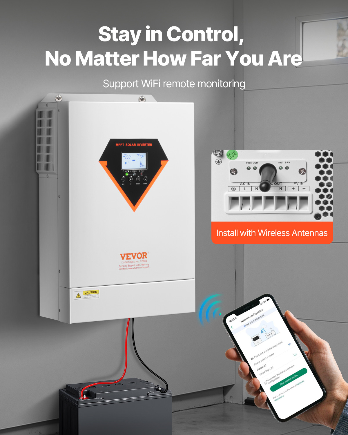 VEVOR Hybrid Solar Inverter Charger 6000W 220/230V Built-in 120A MPPT Controller