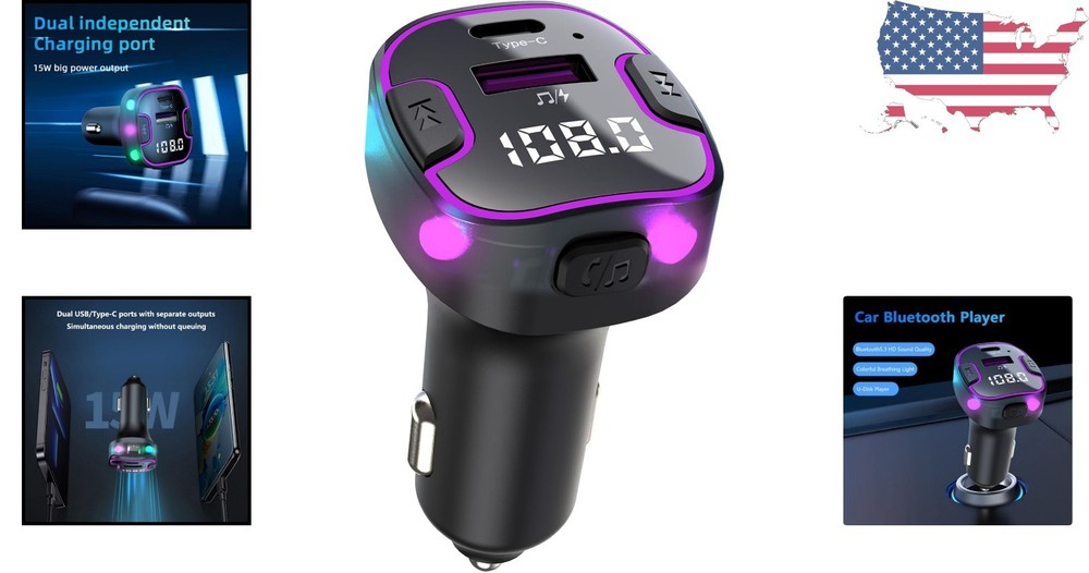PD & QC3.0 Bluetooth Car Adapter - Hands-Free Calling & Colorful FM Transmitter