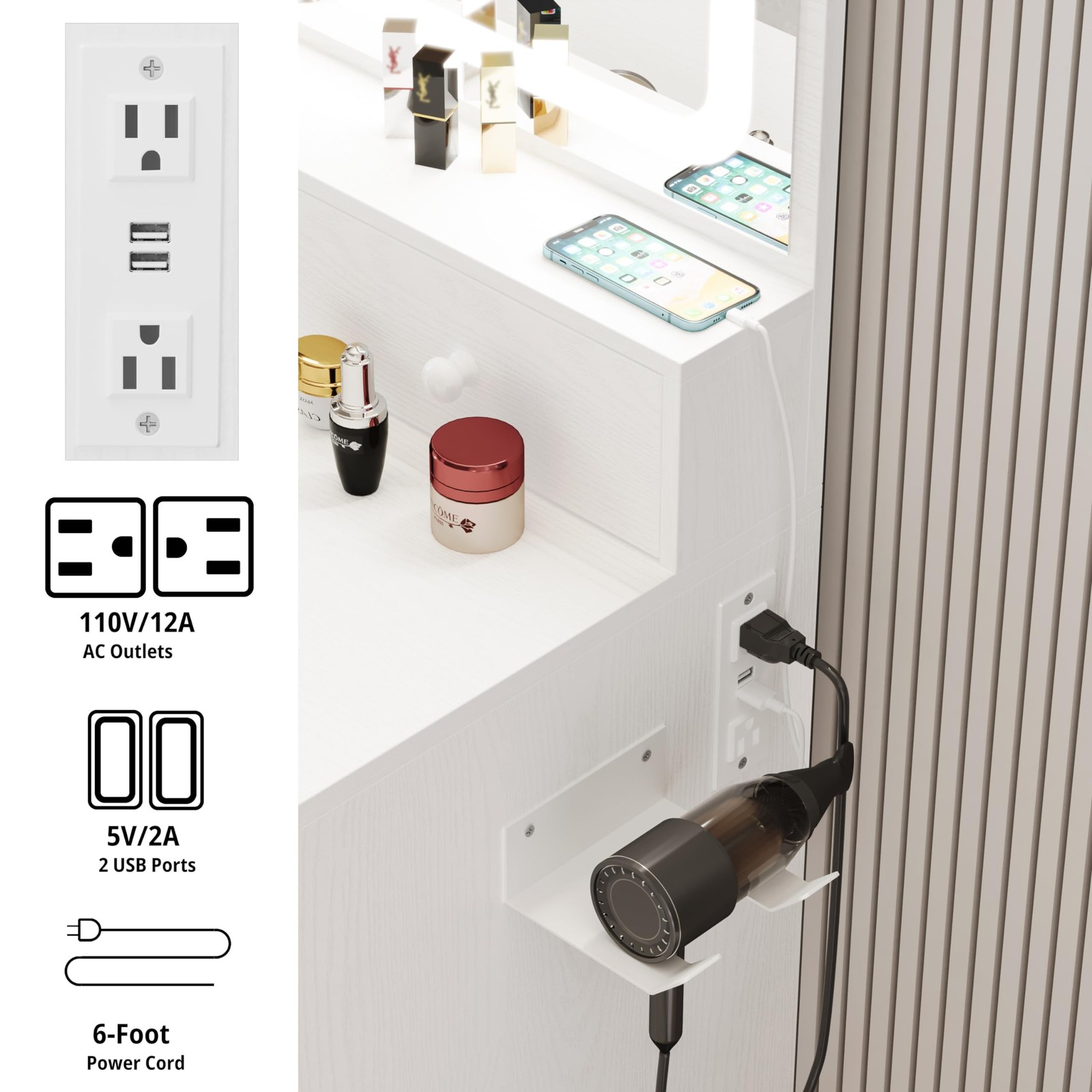 Vanity Desk with LED Lighted Mirror & Power Outlet & 4 Drawers, Makeup Table ...