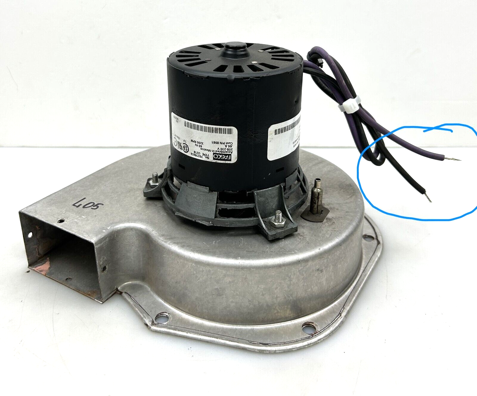 FASCO 7021-9656 Draft Inducer Blower Motor 8981 230V 3200 RPM used tested #L05