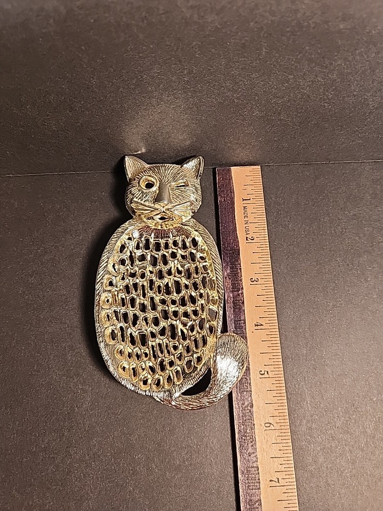 Winking Cat Goldtone Kitty Kitten Trinket Dish
