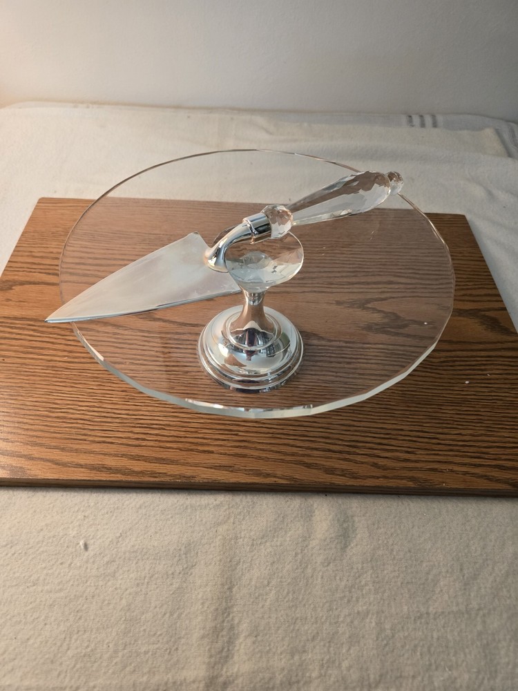 Godinger Hand Cut Crystal Cake Stand with Silver Plated Cake Server
