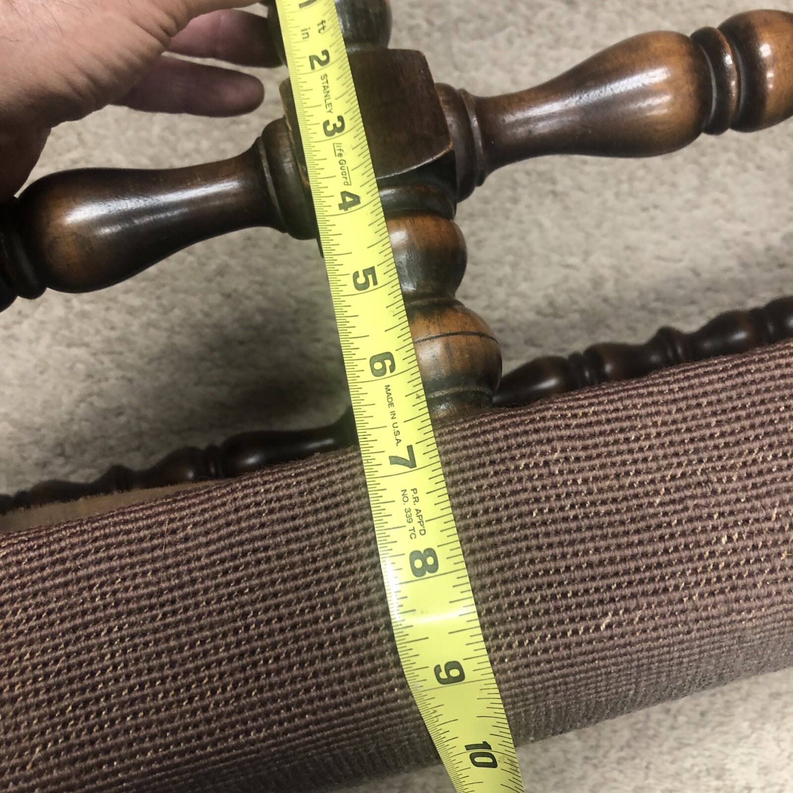 Antique Wood KITTENGER Footstool Ottoman Embroidered Needlepoint Flowers Rare