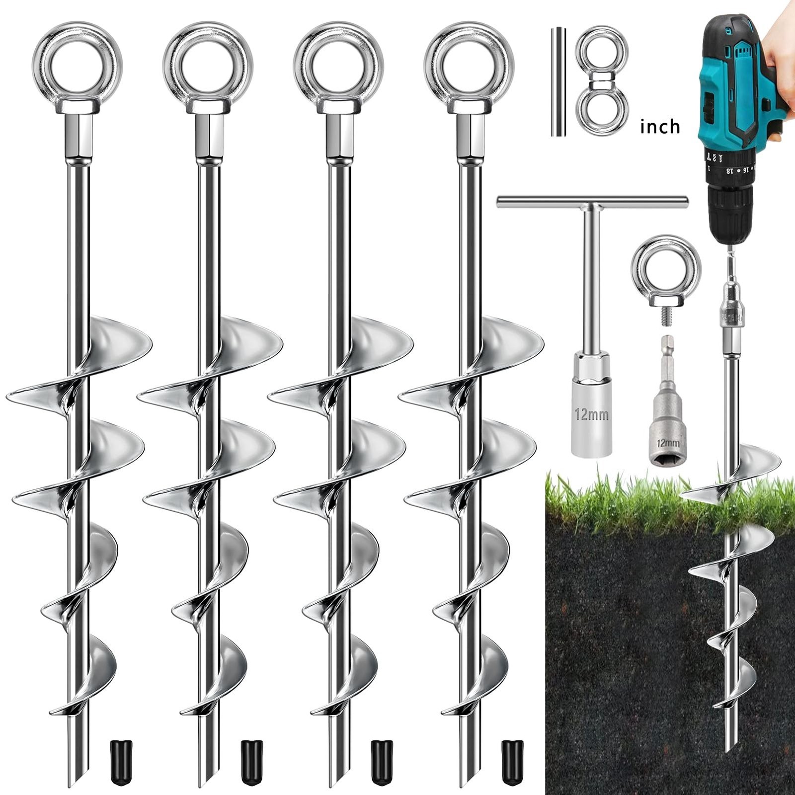 Ground Anchors Screw in, 18 Inch Ground Anchors Heavy Duty Metal Earth Auger ...