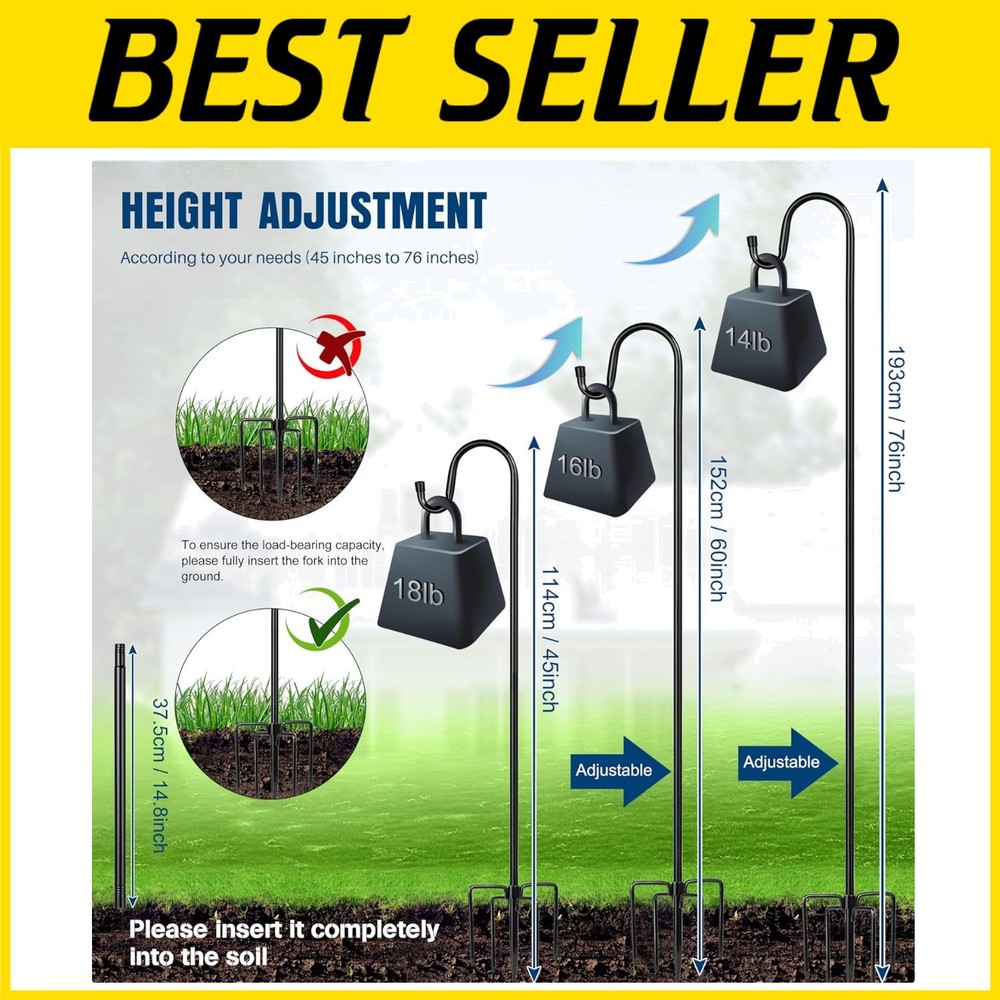 76" Adjustable Bird Feeder Pole - Heavy Duty Shepherd Hook