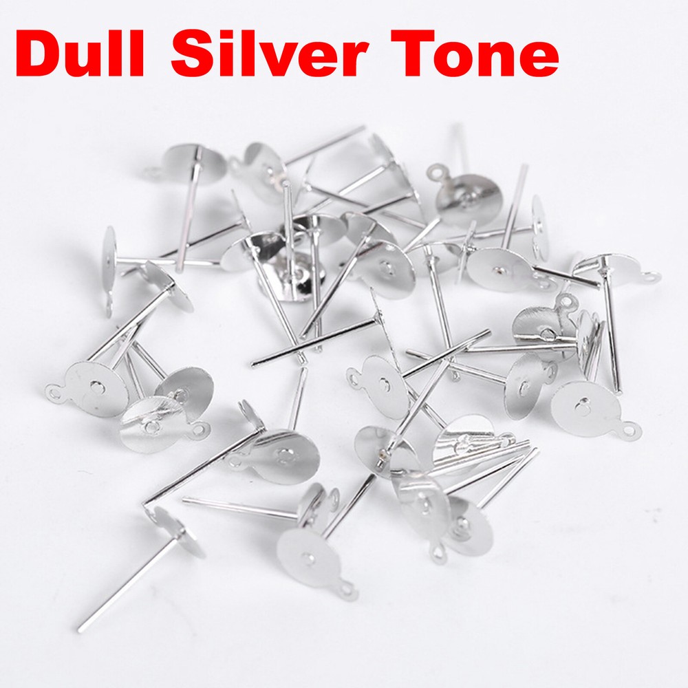 200 pcs Flat Blank Pad with Loop Earring Ear Post Stud & Stopper Dangle Earring
