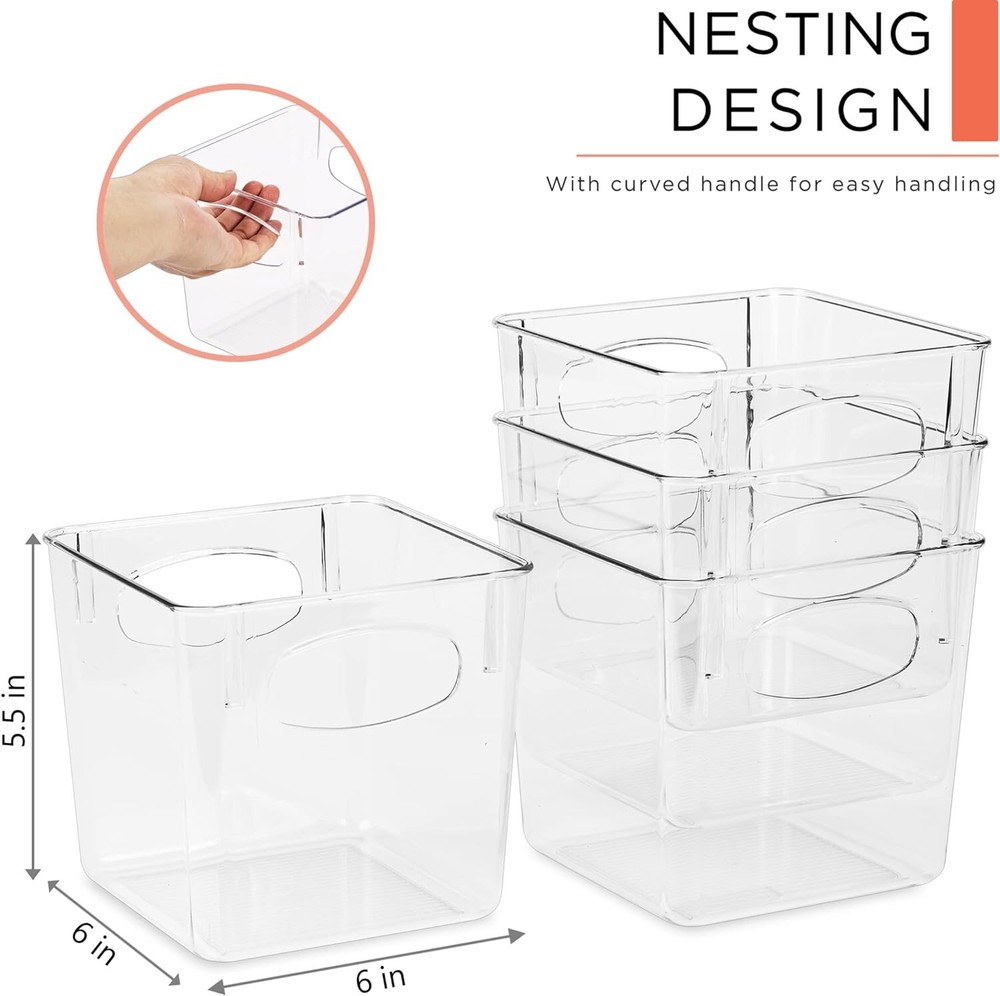 Clear Plastic Storage Bins - Versatile Kitchen & Pantry Organizers - 8 Pack