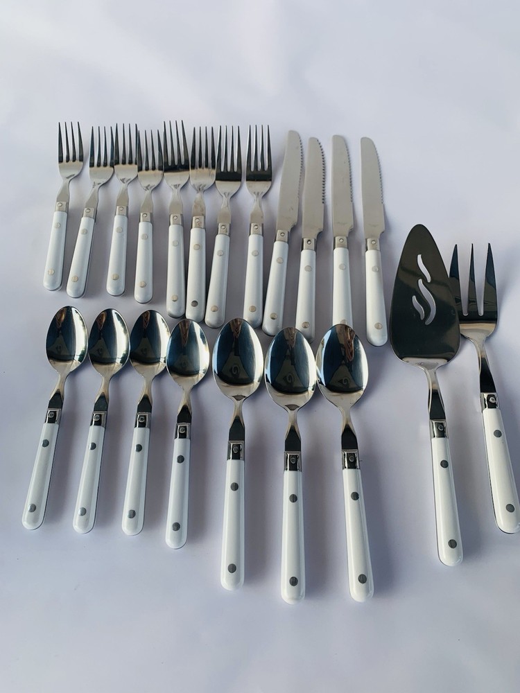 Flatware Tableware 21 Piece Set White Cafe Bois