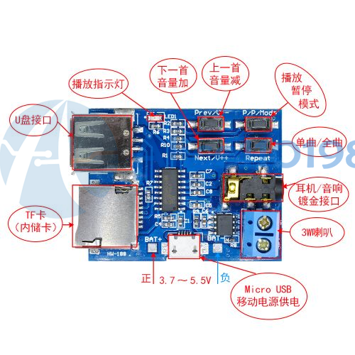 TF Card U-disk MP3 Format Decoder Board Amplifier Decoding Audio Player