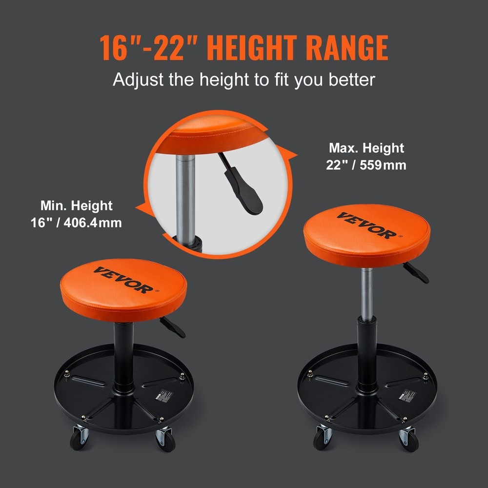 Mechanic's Rolling Creeper Seat - Adjustable Stool w/ Tool Tray