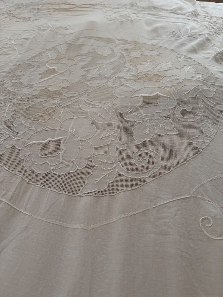 Hand embroidered linen bed covering