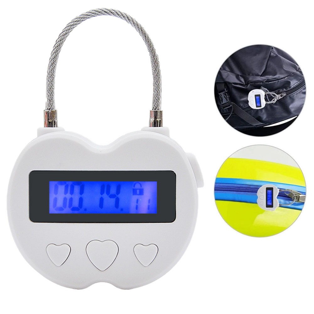 2Pack White USB Rechargeable Smart Time Lock LCD Display Temporary Timer Padlock