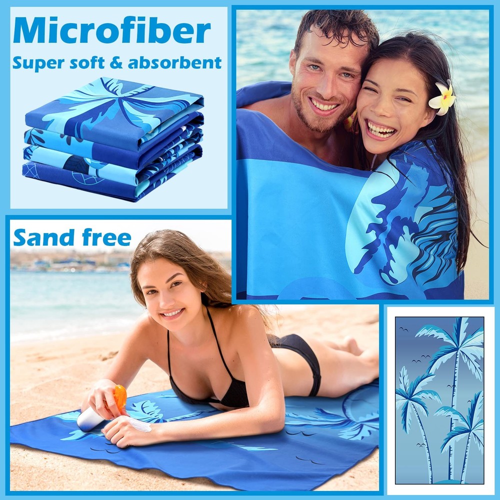 4 Pack Lightweight Microfiber Beach Towel 75 x 35 Extra Large Sand Free Quick...