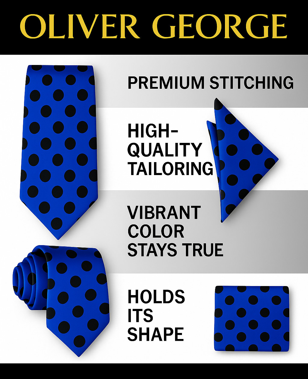 Men's Polka Dots Formal Necktie & Handkerchief Set Casual Tie for Men-20 Colors