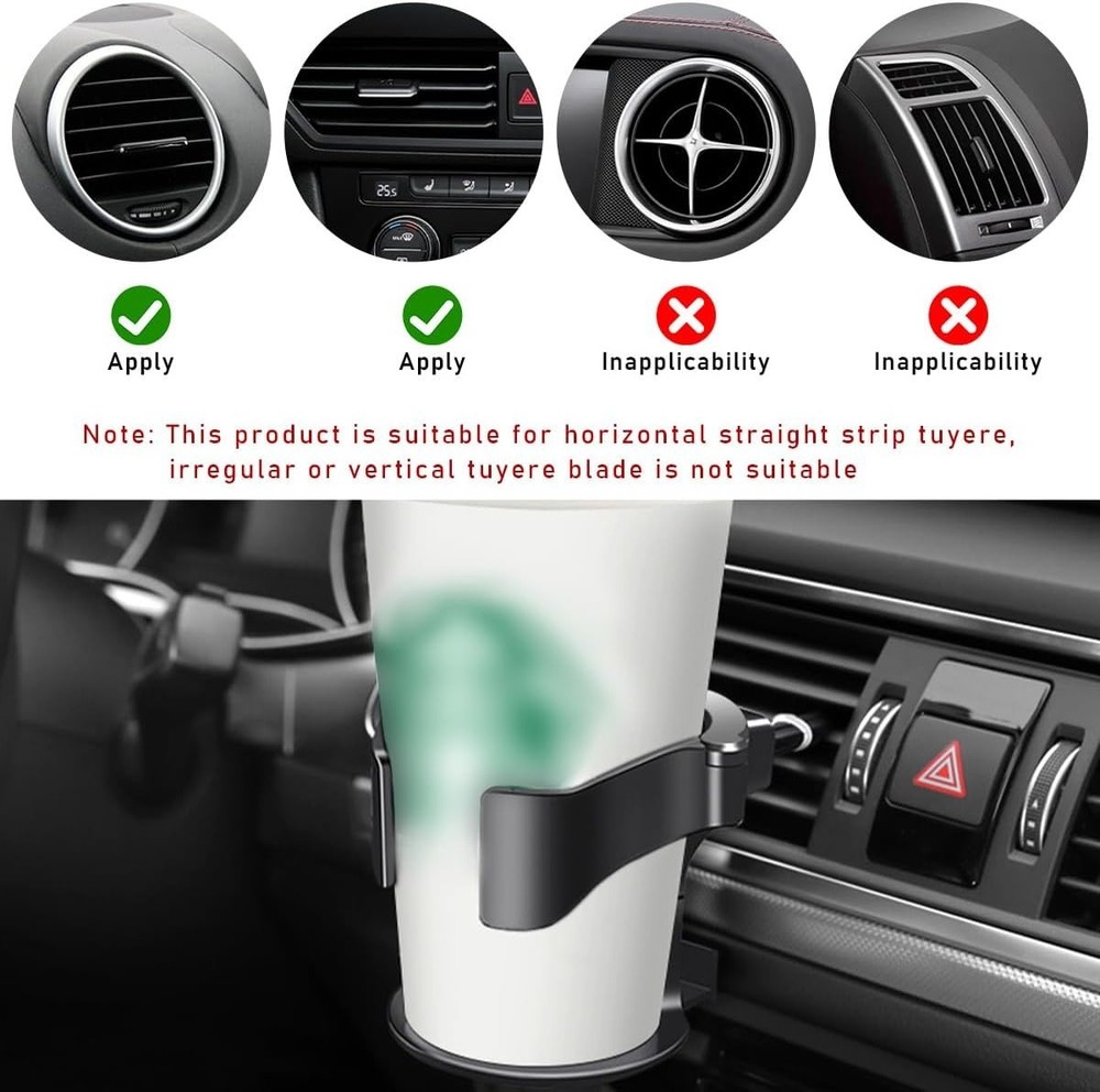 Universal A/C Vent Drink Holder with 3 Mounting Clip Sizes - Efficient Design