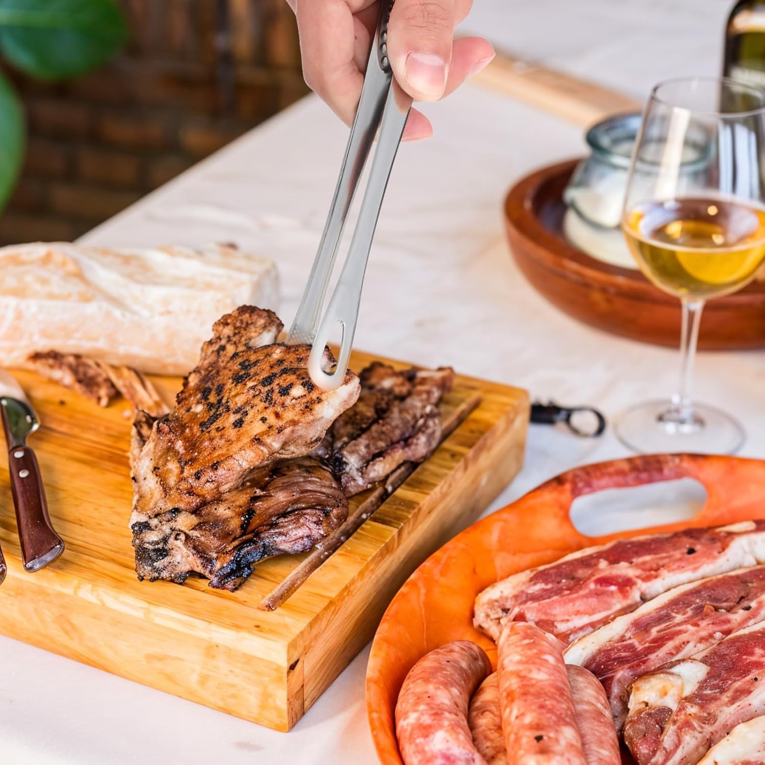 2× Stainless Steel Grill Tongs Cooking BBQ Steak Clamp Pastry Kitchen Tweezers