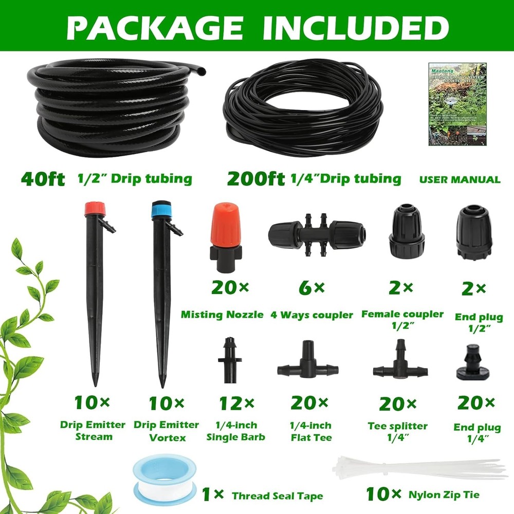 2-in-1 Drip Irrigation System, 250 Sq ft Coverage