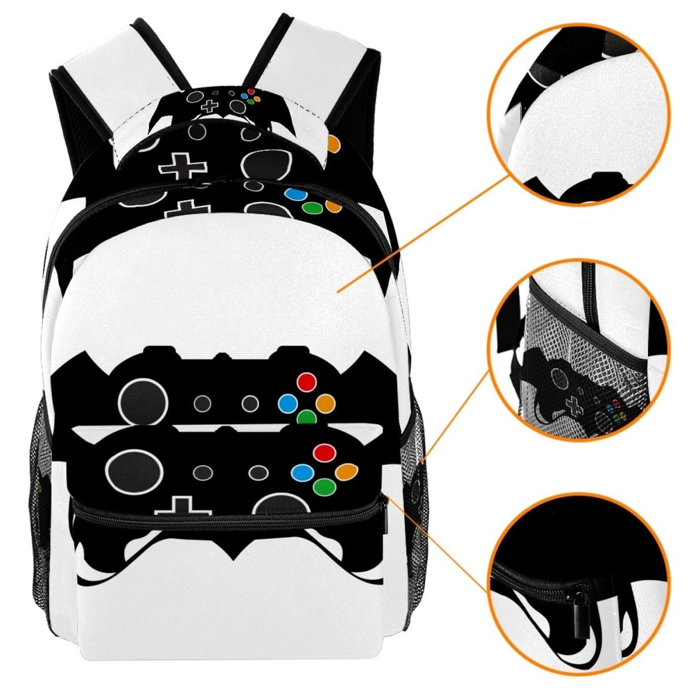 Black Gamer Controller School Backpack for Boys, Lightweight Bookbag Backpack...