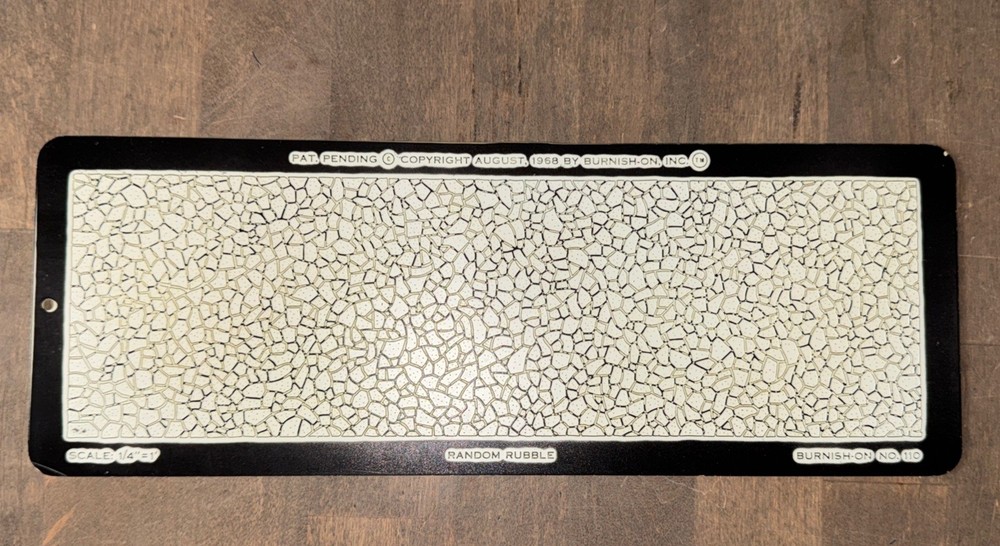 1968 Vintage BURNISH-ON Texture Template Plates for Drafting Random Rubble