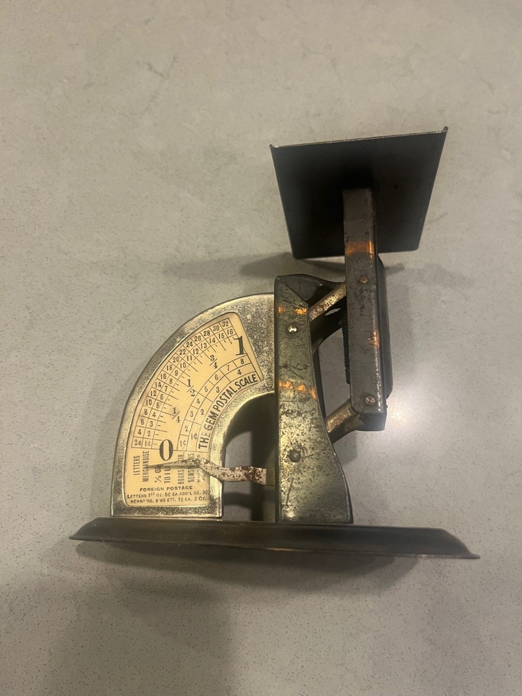The GEM Postal Scale Gold Stenciling Adjustable Antique