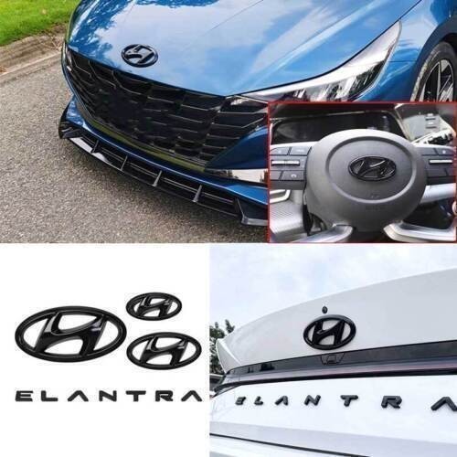 Gloss Black Front Rear Emblem Letter Logo Badge For Hyundai Elantra 2021-2023