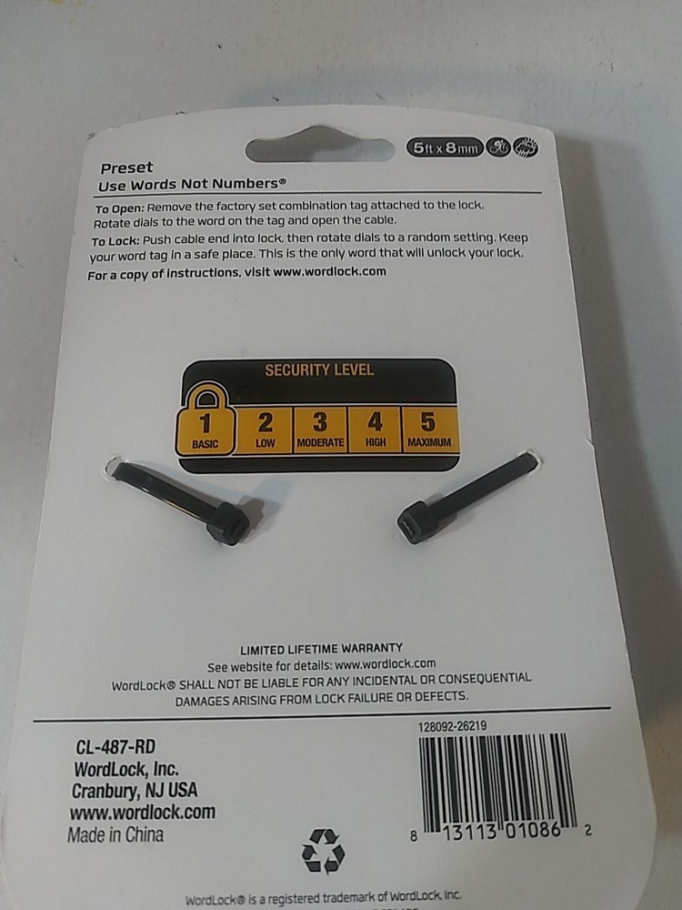 WordLock Bicycle Combination Flex Steel Cable Lock 5ft x 8mm