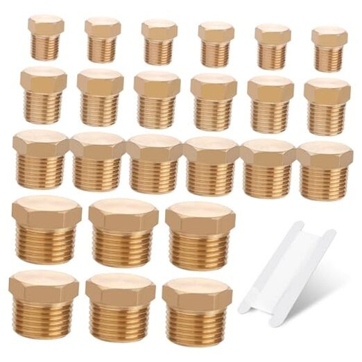 24 PCS Hex Pipe Plug Fittings Kits,Plugs Fitting Assortment Kit Brass Hex Plug