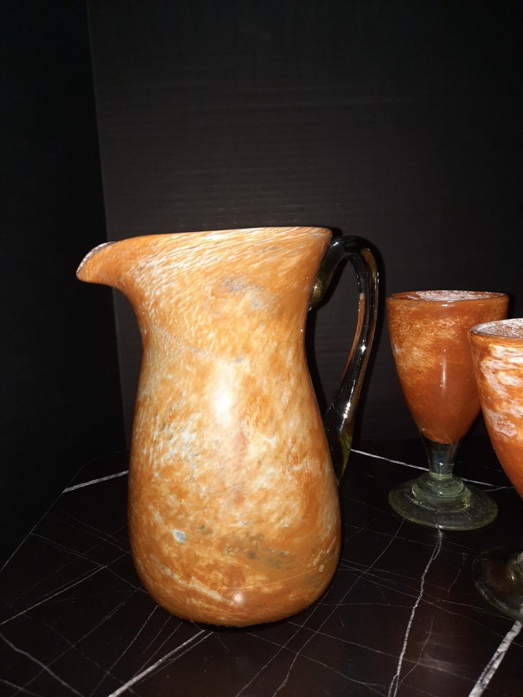 Hand Blown Glass Pitcher And Goblets