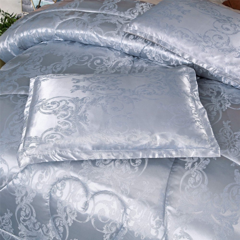 King Size Comforter Set, Silver Bedding Comforter Sets All Season Grey Bed Co...