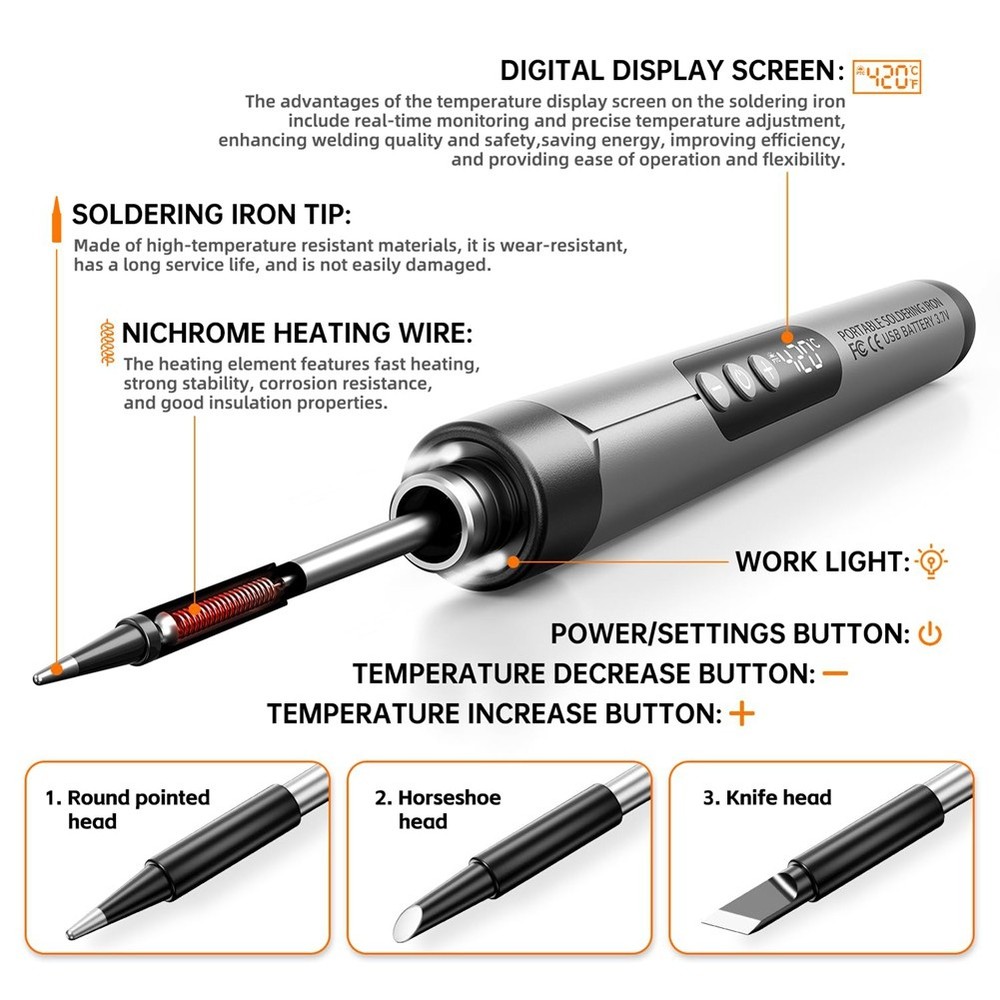 Cordless USB Digital Soldering Iron Adjustable Temperature Type-C Interface5758