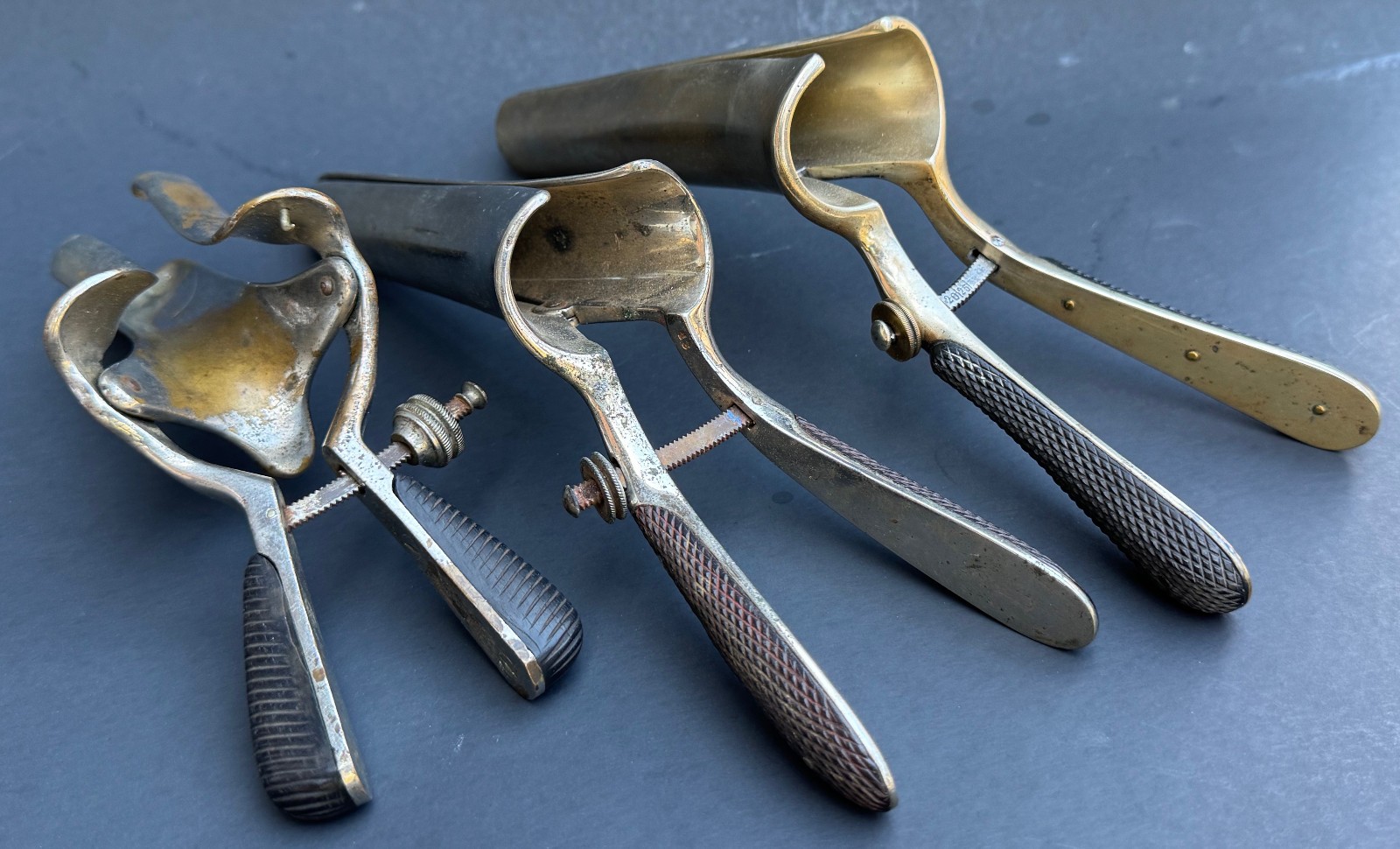 Lot Of 3 Antique 1800's Victorian Ebony Handle Examination Speculum