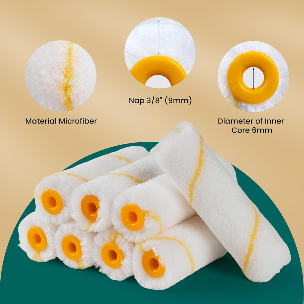 Paint Roller Covers, 40 Pack, 4 Inch 3/8" Nap Mini Microfiber Roller Covers Set