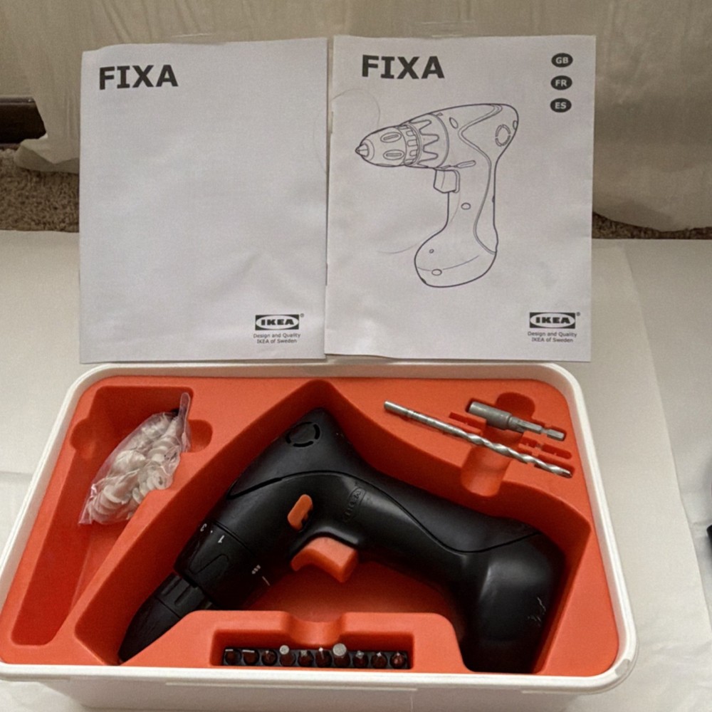 IKEA FIXA Compact Cordless Drill Set Keyless Chuck w/ Case & Bits