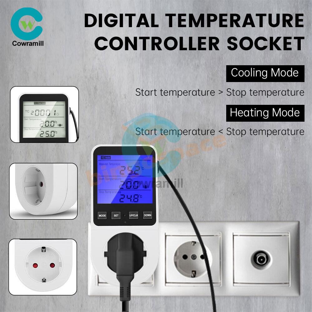 Digital Thermostat Outlet Plug Temperatures Controller Socket With Backlight