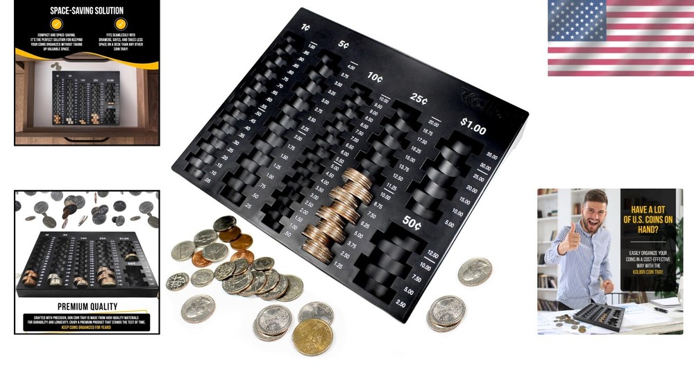 Compact Coin Sorting Tray with 6 Compartments for U.S. Coins - Efficient Coun...