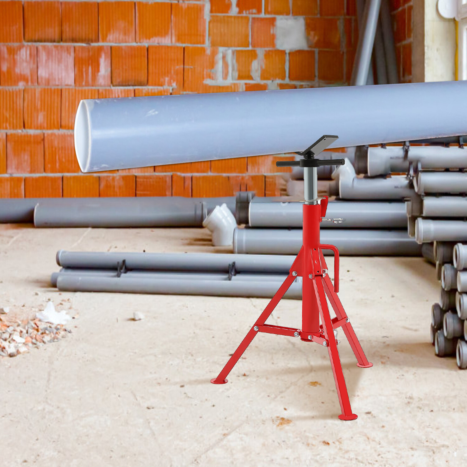 28"-52" Height 2500LB Steel Red V-Head Pipe Stand Folding Tripod Jack